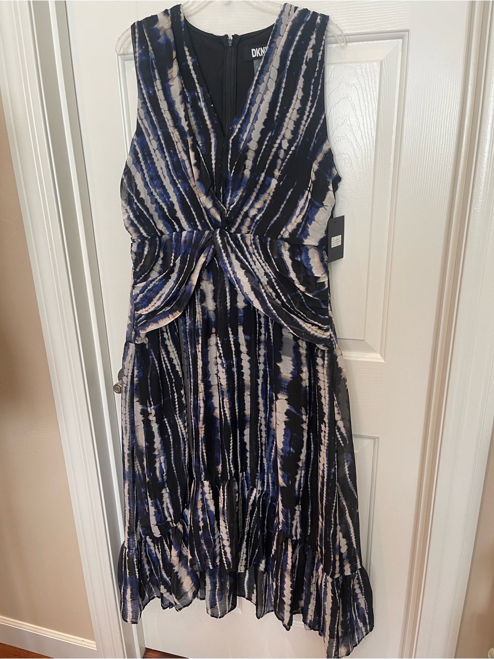 Dkny Navy and White Tie-Dye Twist-Waist Midi Dress - Picture 6 of 16